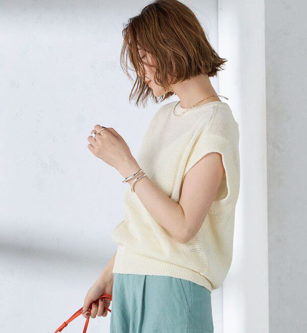 SHIPS for women「〈手洗い可能〉ラメ混 ペーパー 編地 コンビ プルオーバー ◇」|ニット・セーター|