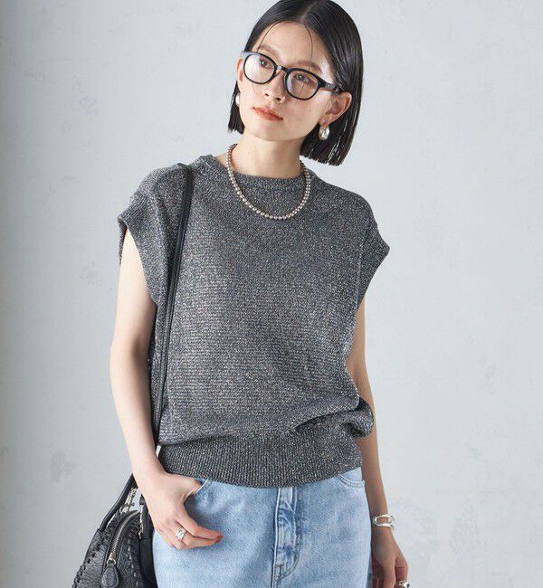 SHIPS for women「〈手洗い可能〉ラメ混 ペーパー 編地 コンビ プルオーバー ◇」|ニット・セーター|