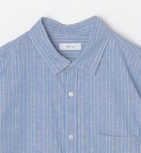SHIPS any「SHIPS any: 〈洗濯機可能〉コットン / リネン ブルー ストライプ 7分袖 レギュラー シャツ◇」|シャツ・ブラウス|