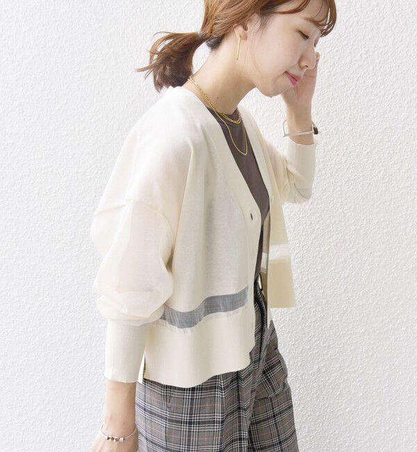 SHIPS for women「〈手洗い可能〉シアー ライン Vネック カーディガン」|カーディガン|