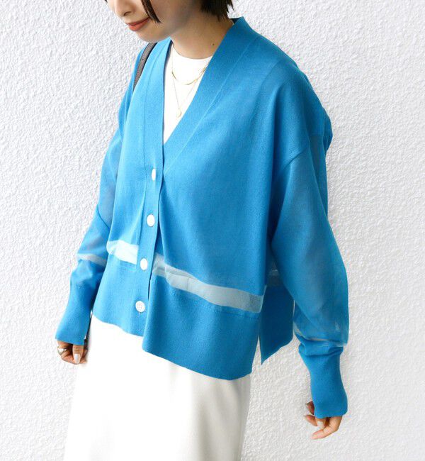 SHIPS for women「〈手洗い可能〉シアー ライン Vネック カーディガン」|カーディガン|