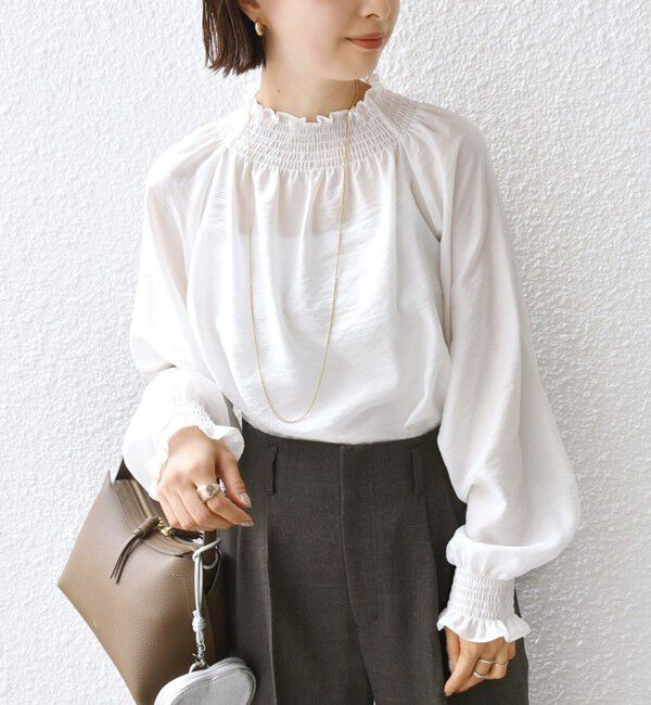 SHIPS for women「〈洗濯機可能〉シャーリング ネック 長袖 ブラウス」|シャツ・ブラウス|