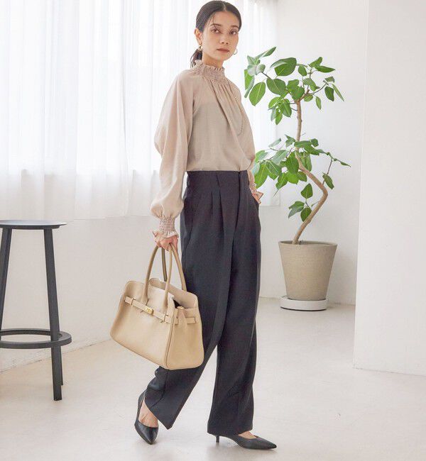 SHIPS for women「〈洗濯機可能〉シャーリング ネック 長袖 ブラウス」|シャツ・ブラウス|