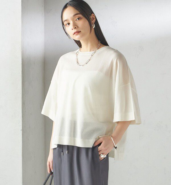 SHIPS for women「〈手洗い可能〉18G フィルミーコットン ワイド ショート スリーブ プルオーバー」|ニット・セーター|