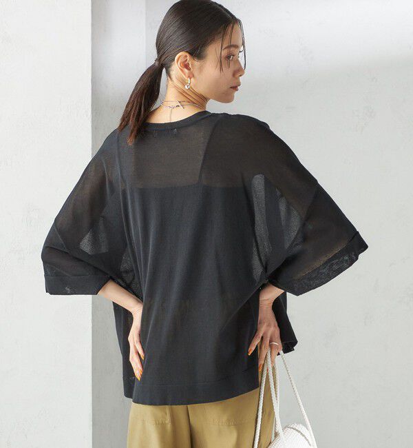 SHIPS for women「〈手洗い可能〉18G フィルミーコットン ワイド ショート スリーブ プルオーバー」|ニット・セーター|