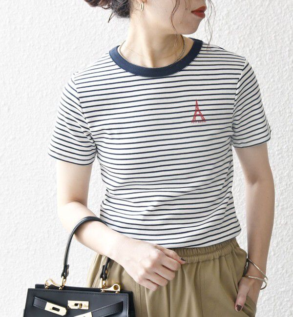 SHIPS any「【SHIPS any別注】PETIT BATEAU: ロゴ プリント コンパクト ボーダー TEE 25SS」|Tシャツ・カットソー|