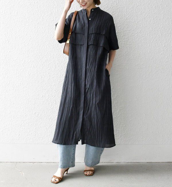 SHIPS any「SHIPS any:〈洗濯機可能〉ピンタック ジャカード シャツ ワンピース」|ワンピース|