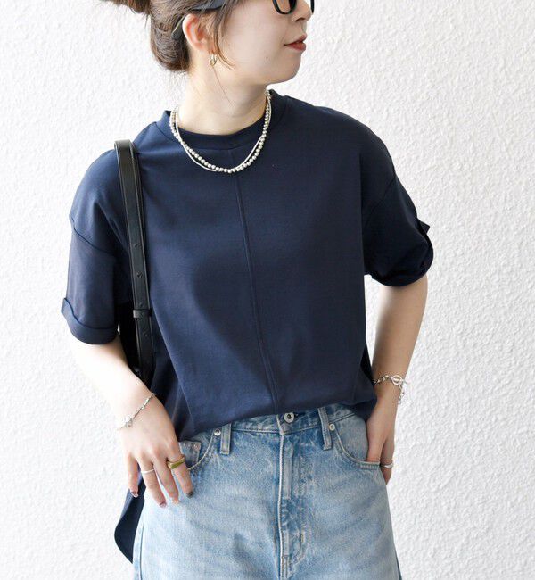 SHIPS any「SHIPS any:〈接触冷感/汗染み防止加工/洗濯機可能〉スリット ルーズ チュニック TEE」|Tシャツ・カットソー|ネイビー