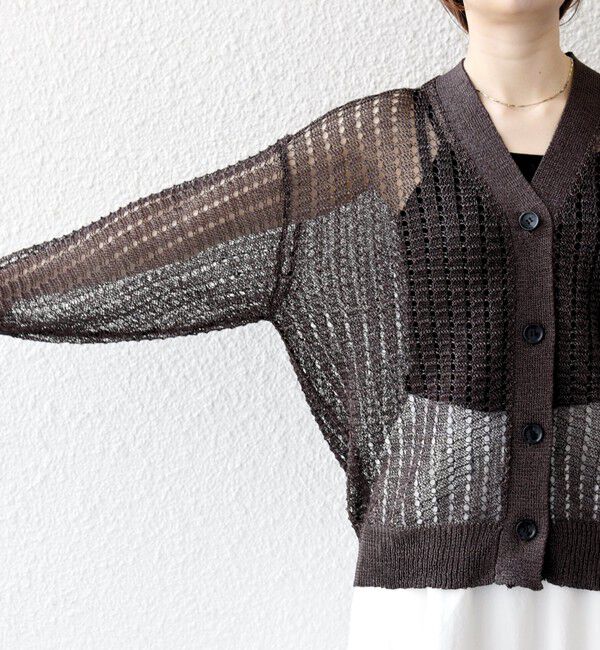 SHIPS any「《一部追加予約》SHIPS any:〈手洗い可能〉ギマ ワイド Vネック シアー カーディガン」|カーディガン|