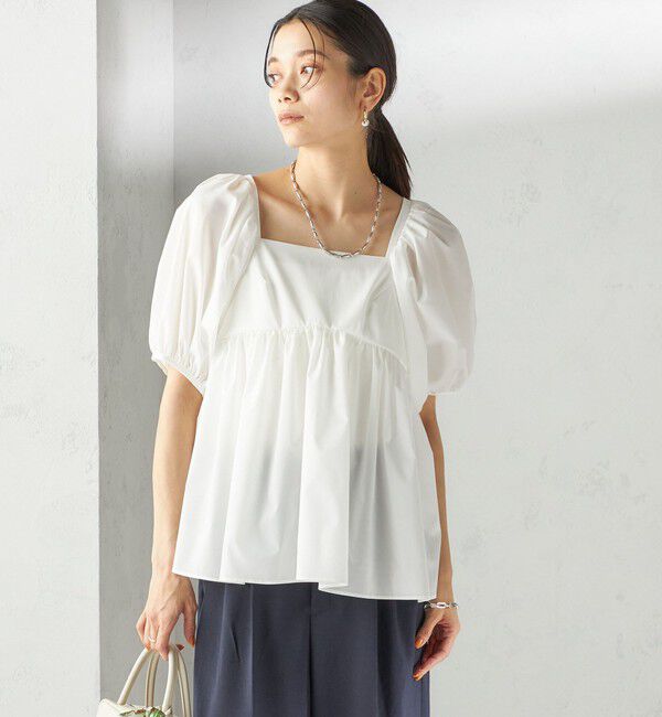 SHIPS for women「〈手洗い可能〉ストレッチ タフタ ウエスト ギャザー ブラウス」|シャツ・ブラウス|