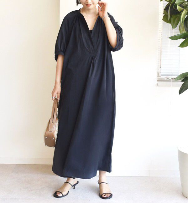 SHIPS for women「〈手洗い可能〉RENU ソフト タイプライター ギャザー ワンピース」|ワンピース|ブラック