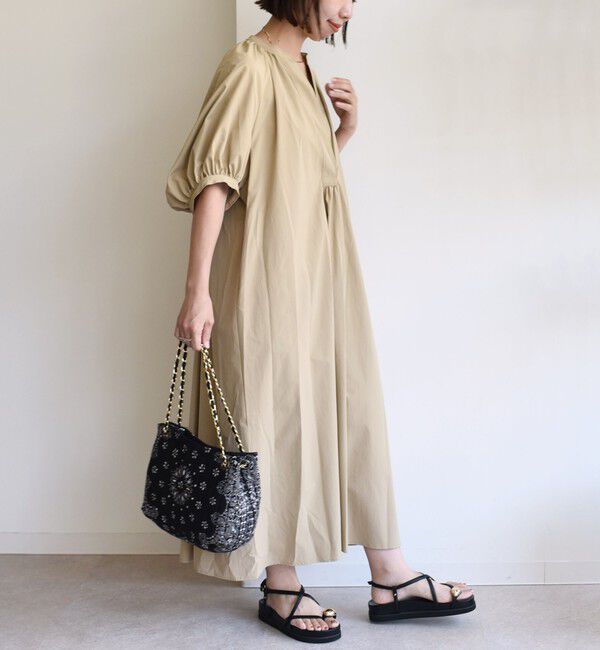 SHIPS for women「〈手洗い可能〉RENU ソフト タイプライター ギャザー ワンピース」|ワンピース|ベージュ