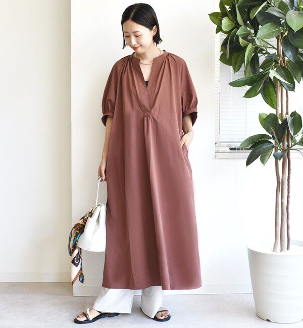 SHIPS for women「〈手洗い可能〉RENU ソフト タイプライター ギャザー ワンピース」|ワンピース|ブラウン