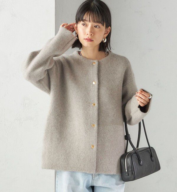 SHIPS for women「フォックス ブレンド ノーカラー ニット コート」|ノーカラーコート|