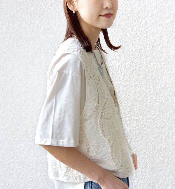 SHIPS for women「〈手洗い可能〉オープン ワーク レース 刺繍 ベスト」|ベスト・ジレ|
