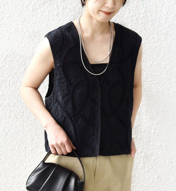 SHIPS for women「〈手洗い可能〉オープン ワーク レース 刺繍 ベスト」|ベスト・ジレ|