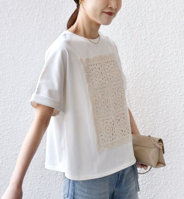 SHIPS for women「【WEB限定】〈汗染み防止/手洗い可能〉クロシェ ドッキング ショート スリーブ TEE」|Tシャツ・カットソー|