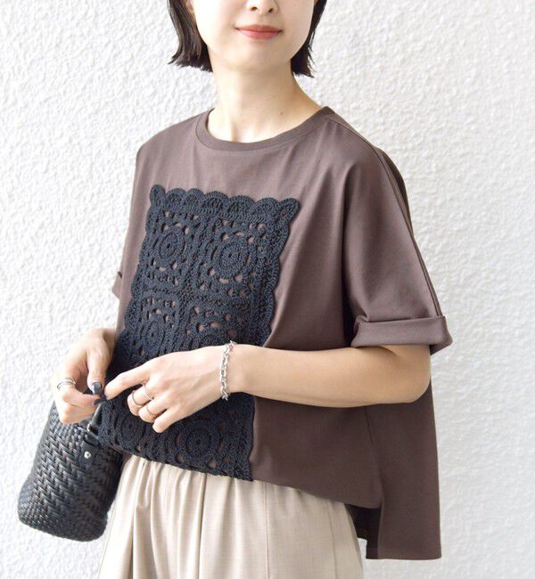 SHIPS for women「【WEB限定】〈汗染み防止/手洗い可能〉クロシェ ドッキング ショート スリーブ TEE」|Tシャツ・カットソー|