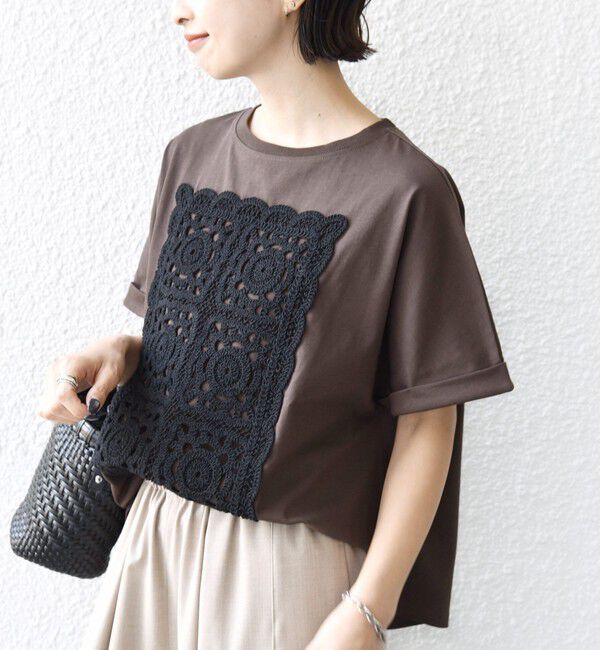 SHIPS for women「【WEB限定】〈汗染み防止/手洗い可能〉クロシェ ドッキング ショート スリーブ TEE」|Tシャツ・カットソー|