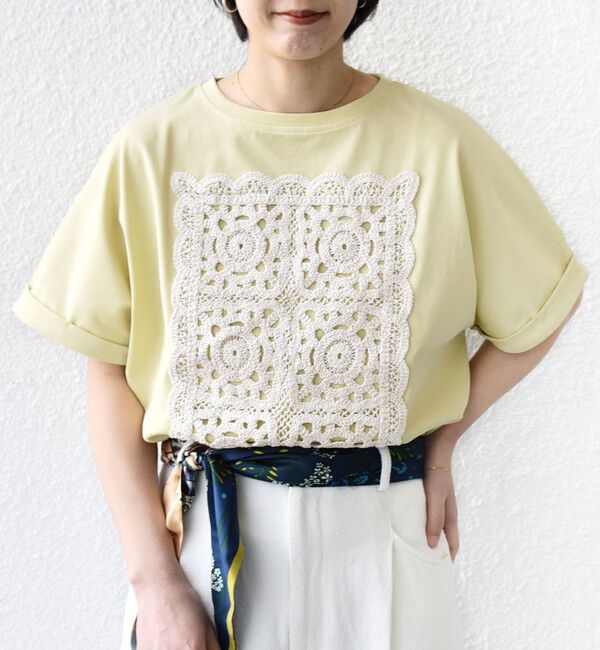 SHIPS for women「【WEB限定】〈汗染み防止/手洗い可能〉クロシェ ドッキング ショート スリーブ TEE」|Tシャツ・カットソー|