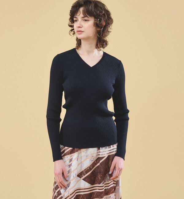 DES PRES「コットンアセテートリブ Vネックプルオーバー」|ニット・セーター|