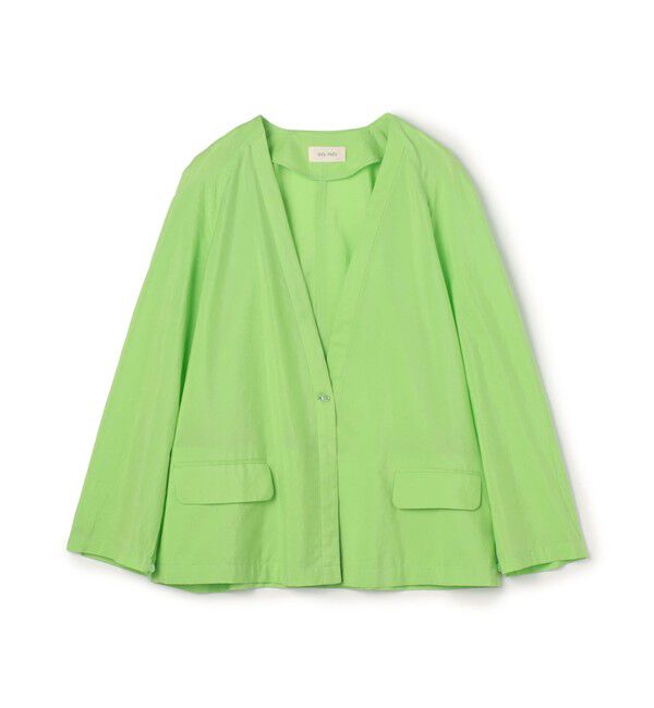 DES PRES「コットンシルクタイプライター ケープライクジャケット」|ノーカラージャケット|51 ライムグリーン