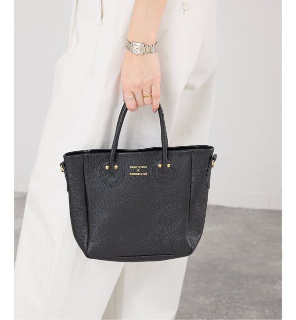 IENA「《WEB限定》YOUNG&OLSEN EMBOSSED LEATHER D TOTE S バッグ YO2601-GD003」|トートバッグ|ブラック