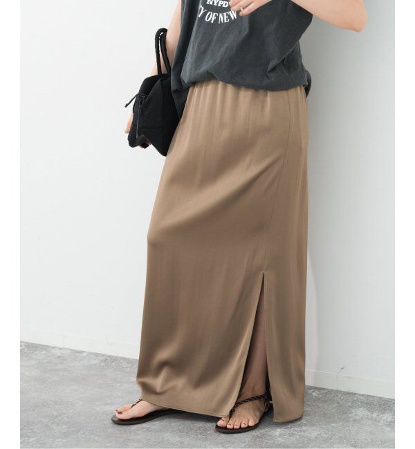 Spick and Span「《追加》サテンイージースカート」|スカート|カーキ