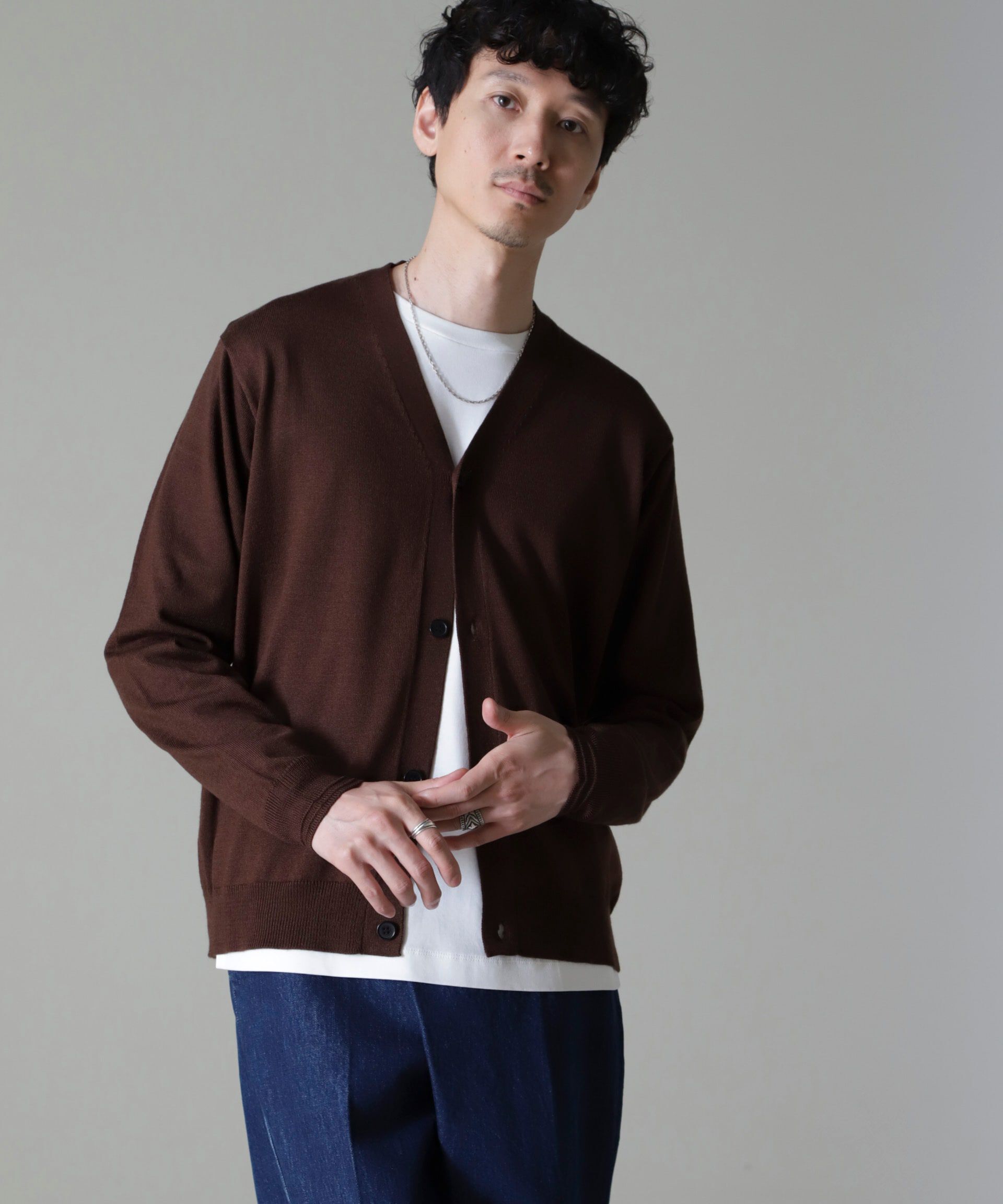 nano･universe「タスマニアミックスベーシックカーディガン」|ニット・セーター|ブラウン