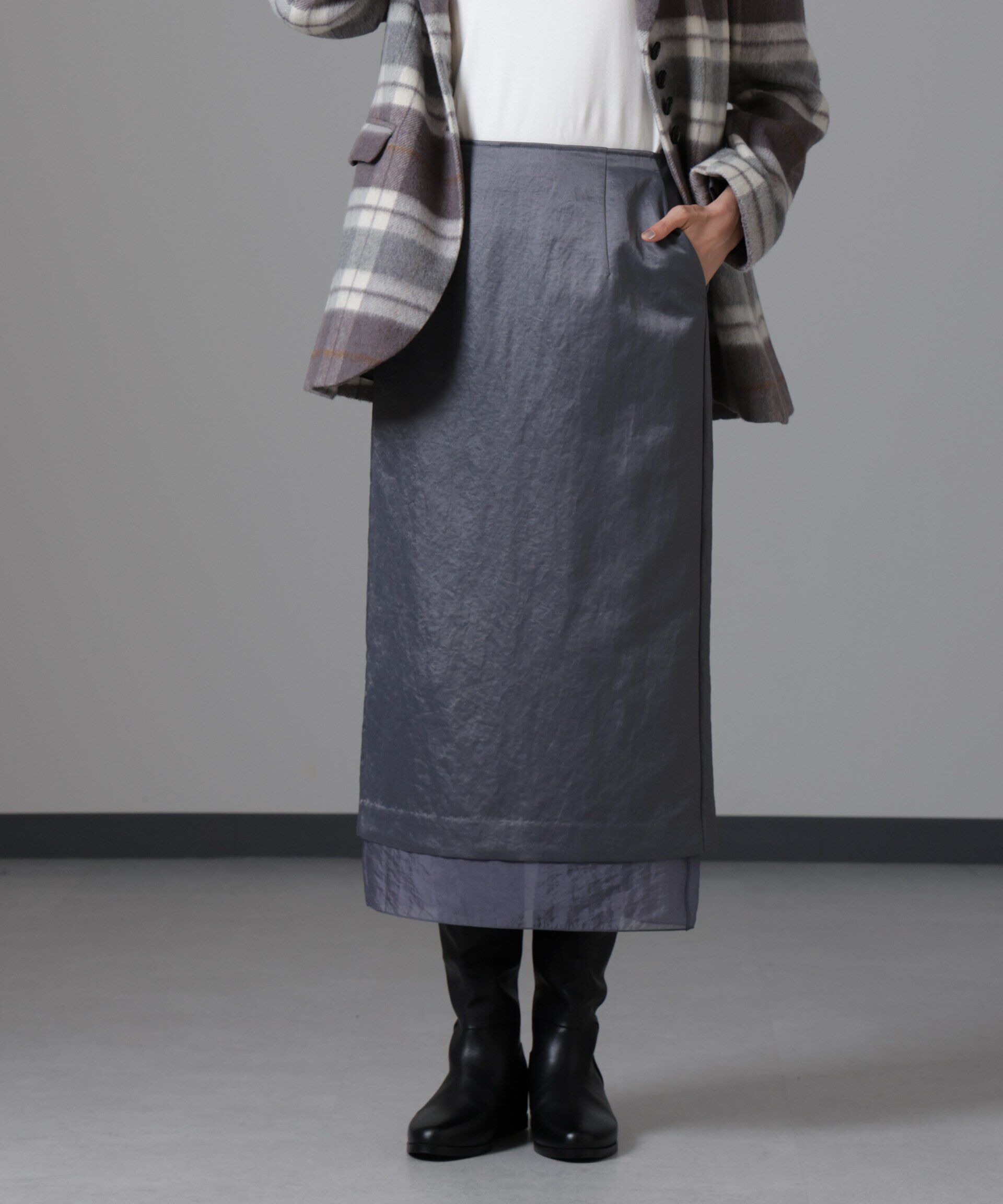 nano･universe「レザーライクサテンスカート」|スカート|