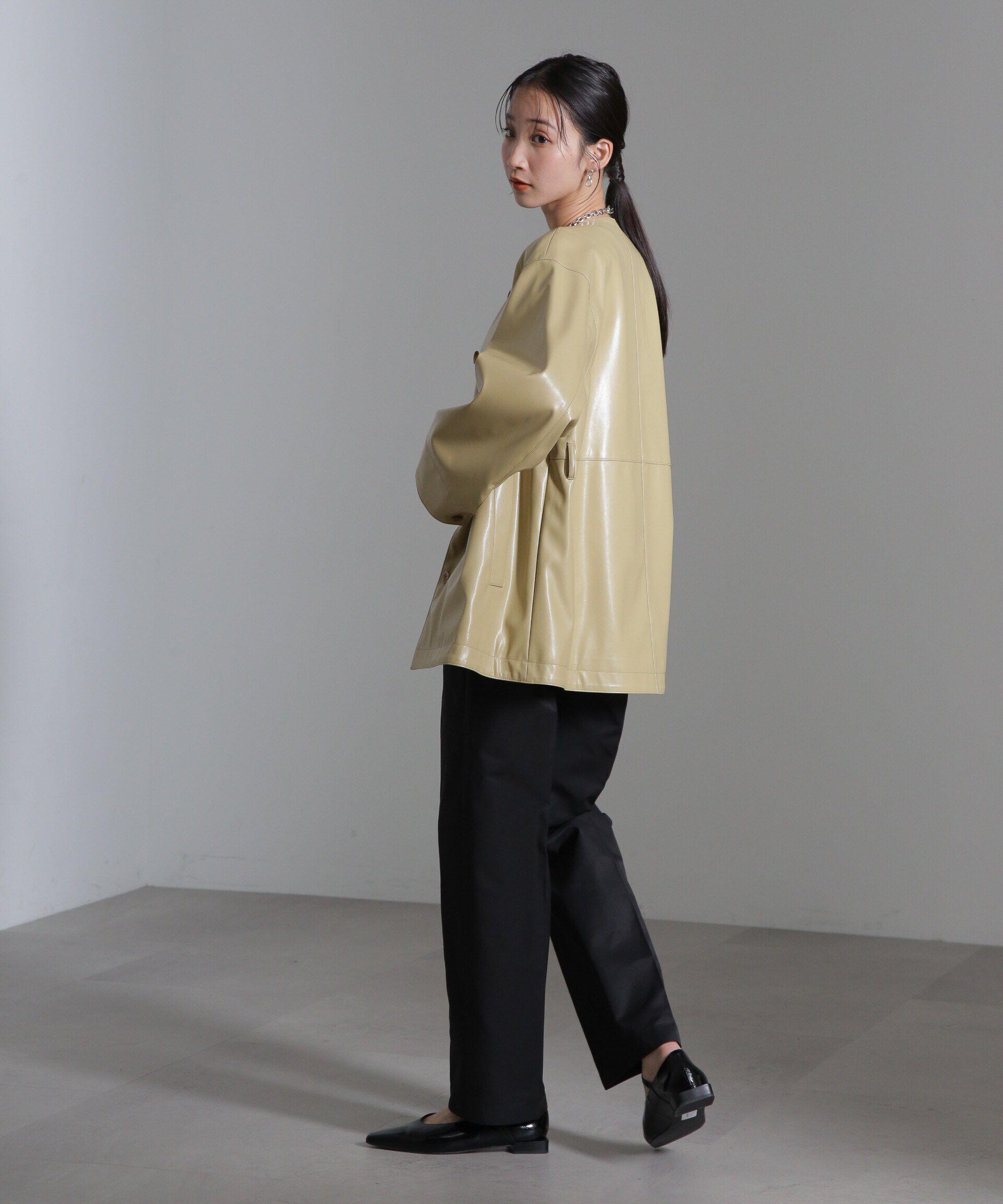 nano･universe「フェイクレザーベルテッドジャケット(セットアップ可)」|テーラードジャケット|