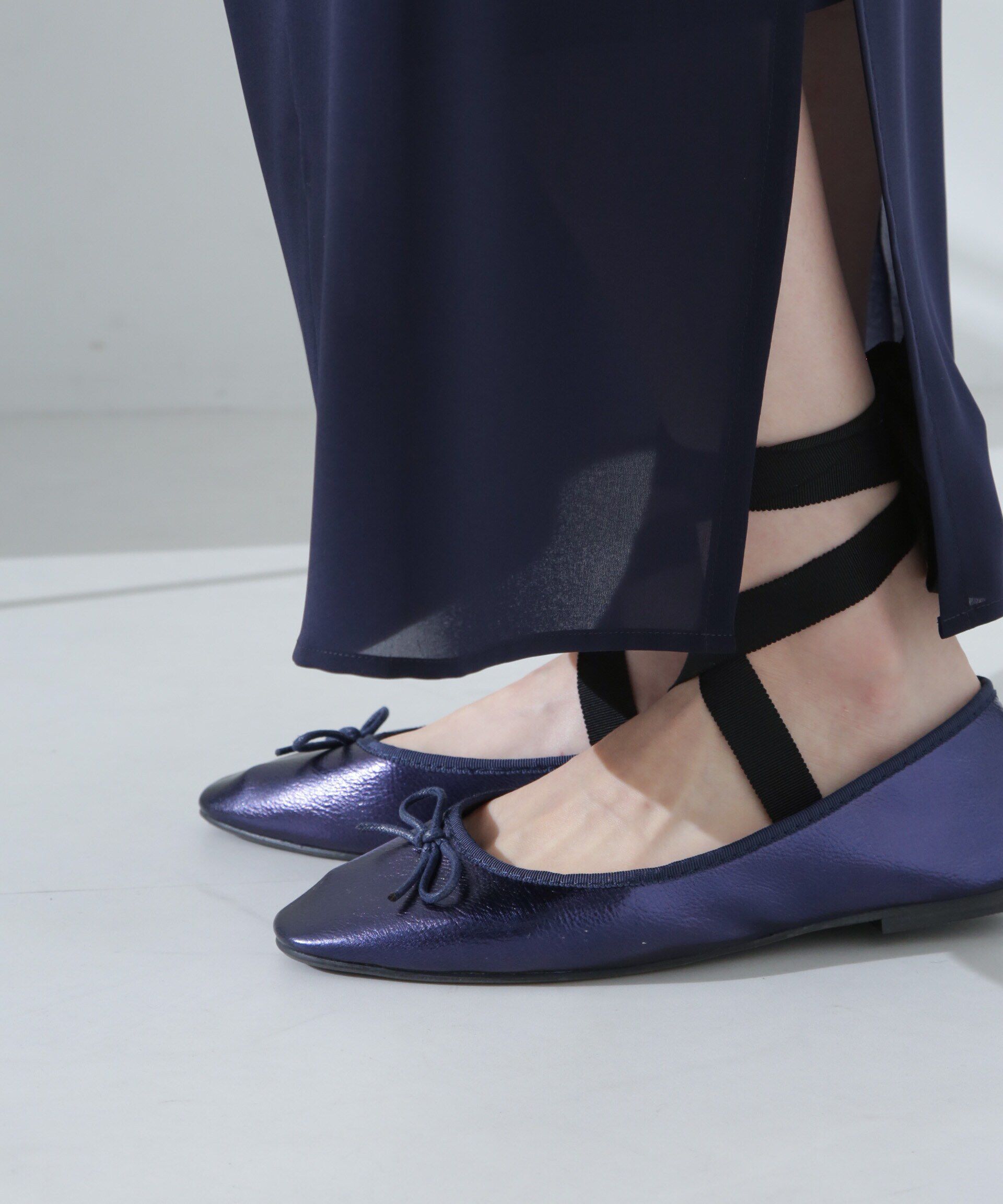 nano･universe「リボン付ラウンドトゥバレエシューズ」|ビジネス・ドレスシューズ|ネイビー