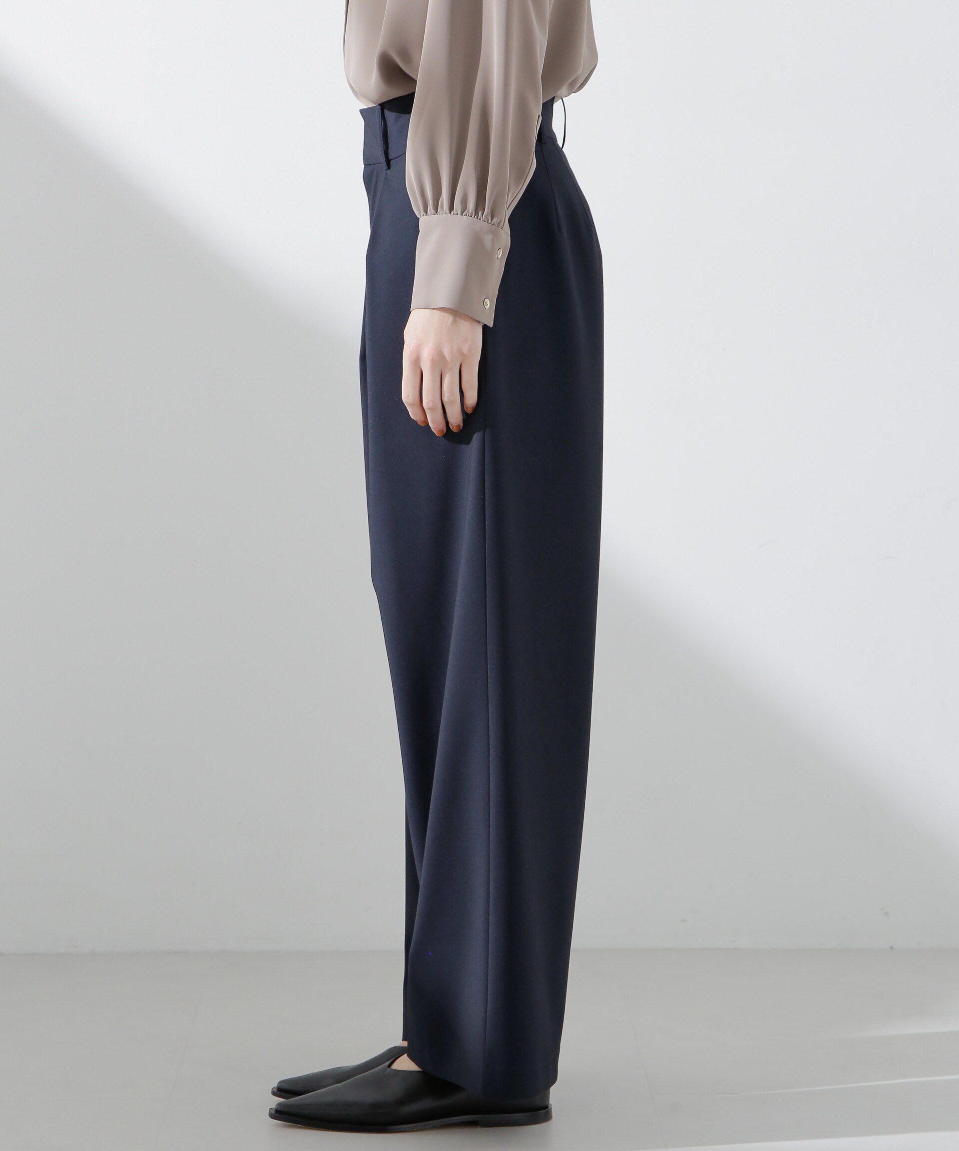 nano･universe「トロストレッチレイヤードタックワイドパンツ（セットアップ可）」|チノ|