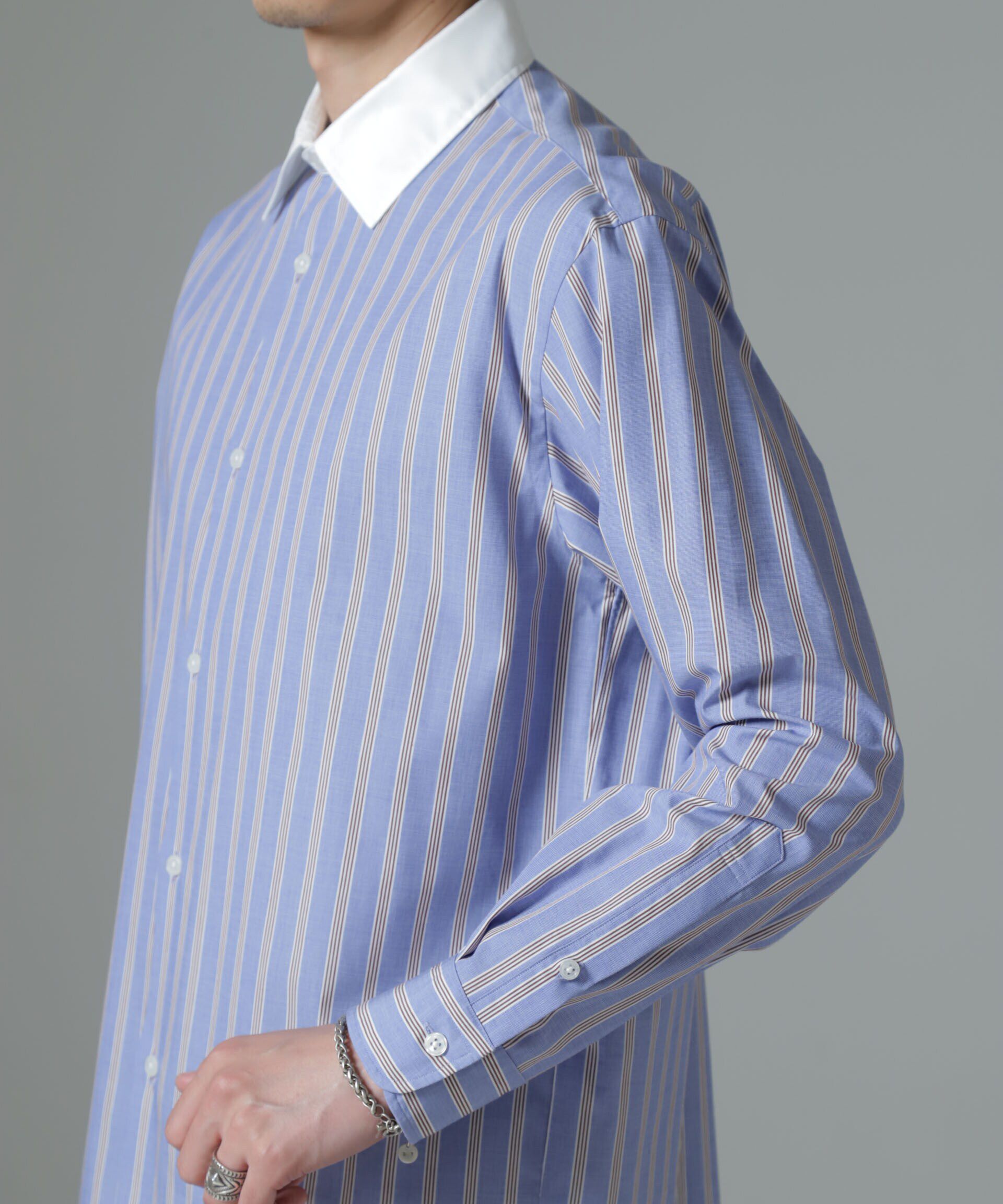 nano･universe「セミワイドストライプクレリックシャツ」|シャツ・ブラウス|