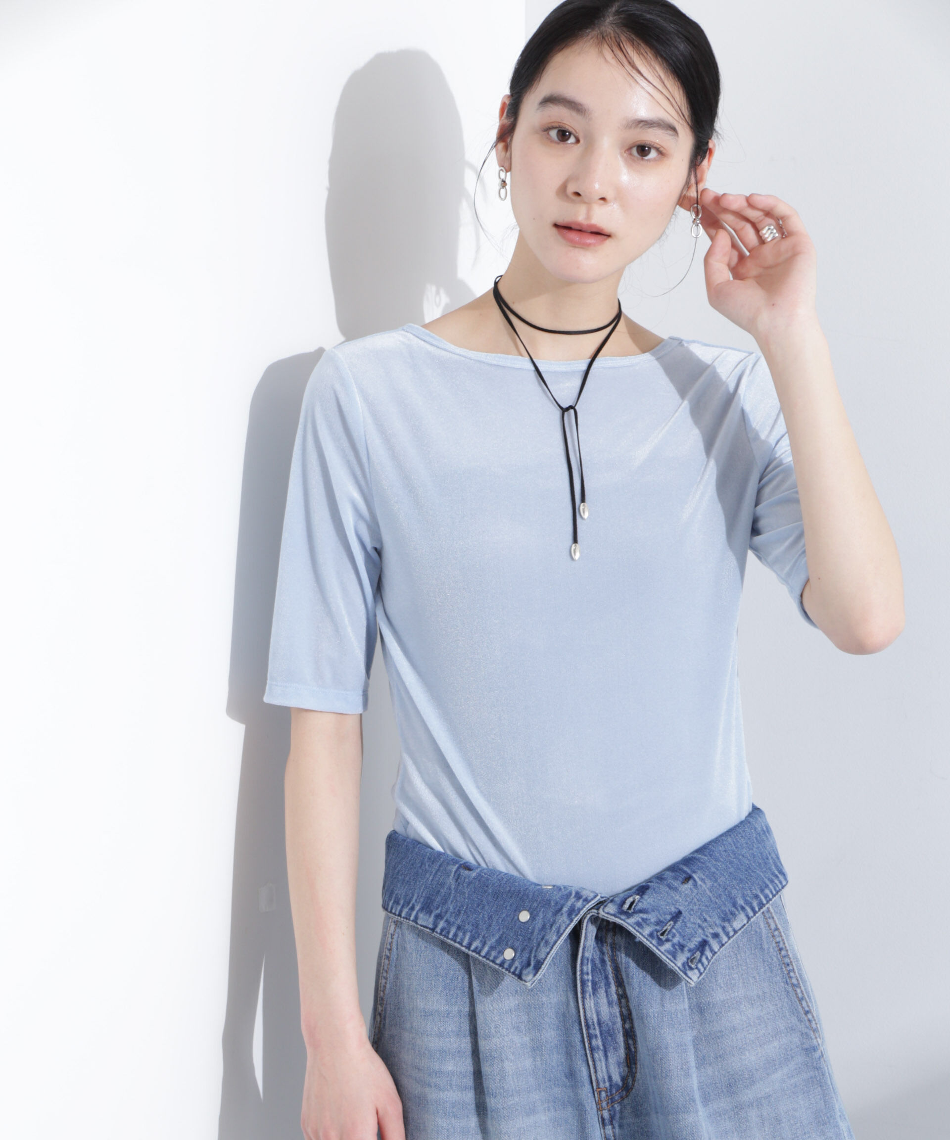 nano･universe「シアーベロアバックオープン5分袖Tシャツ」|Tシャツ・カットソー|