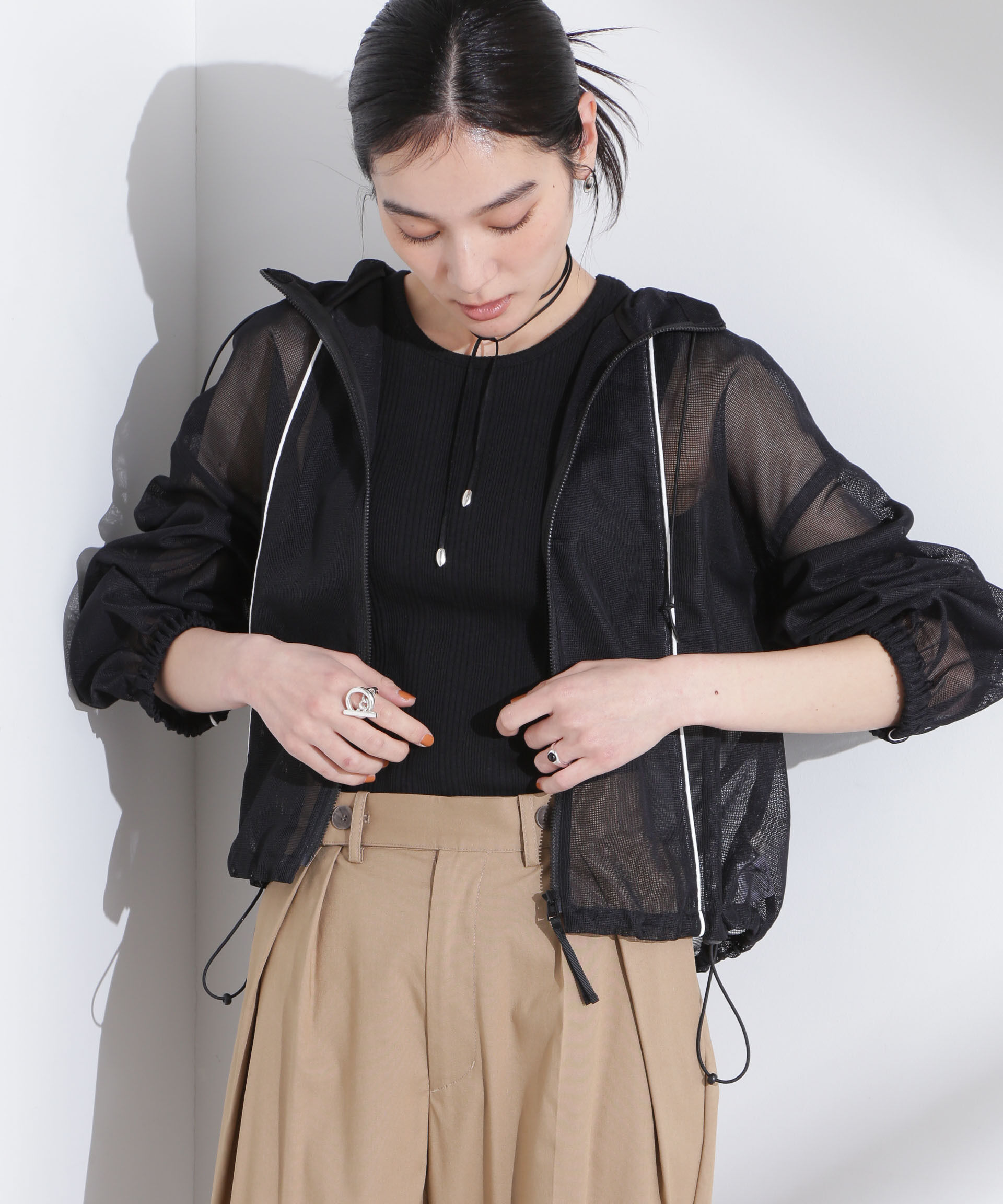 nano･universe「配色パイピングメッシュブルゾン」|ブルゾン・スタジャン|