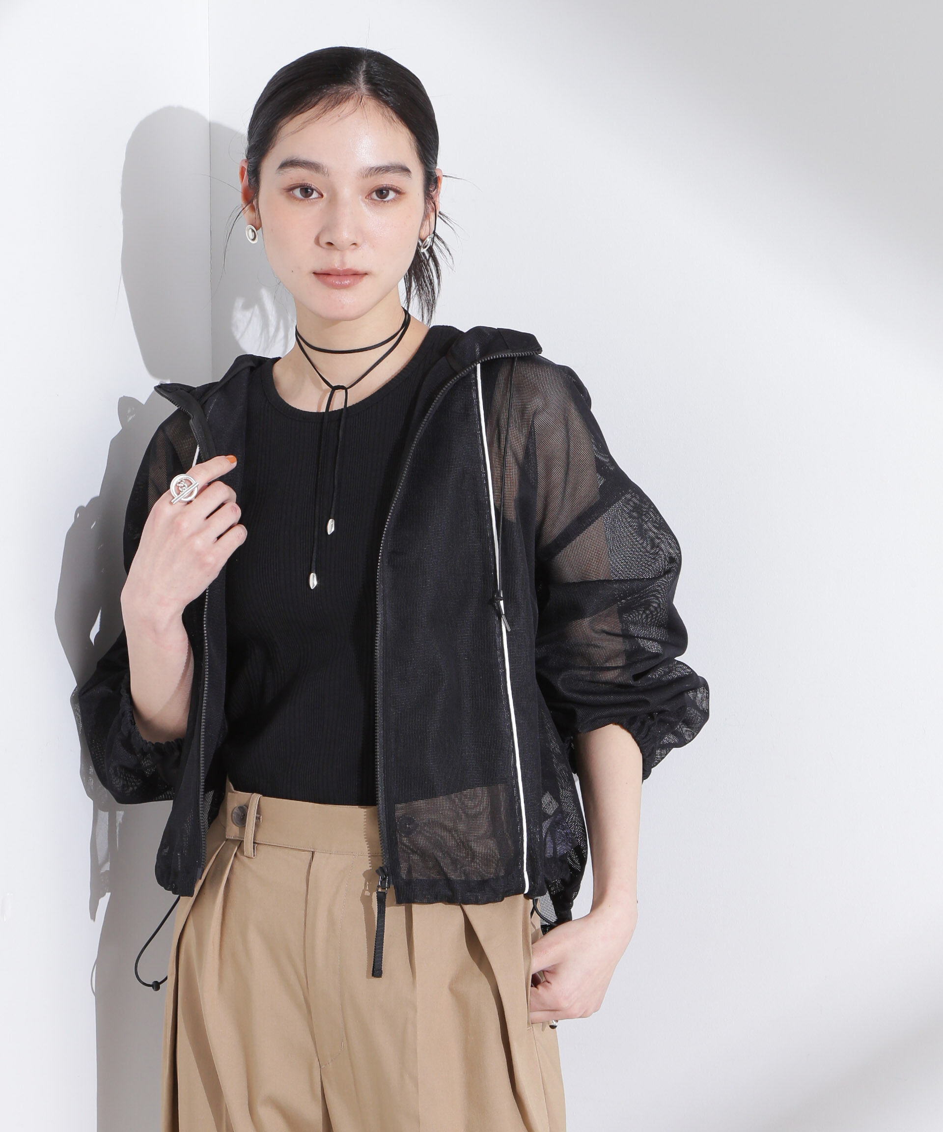 nano･universe「配色パイピングメッシュブルゾン」|ブルゾン・スタジャン|