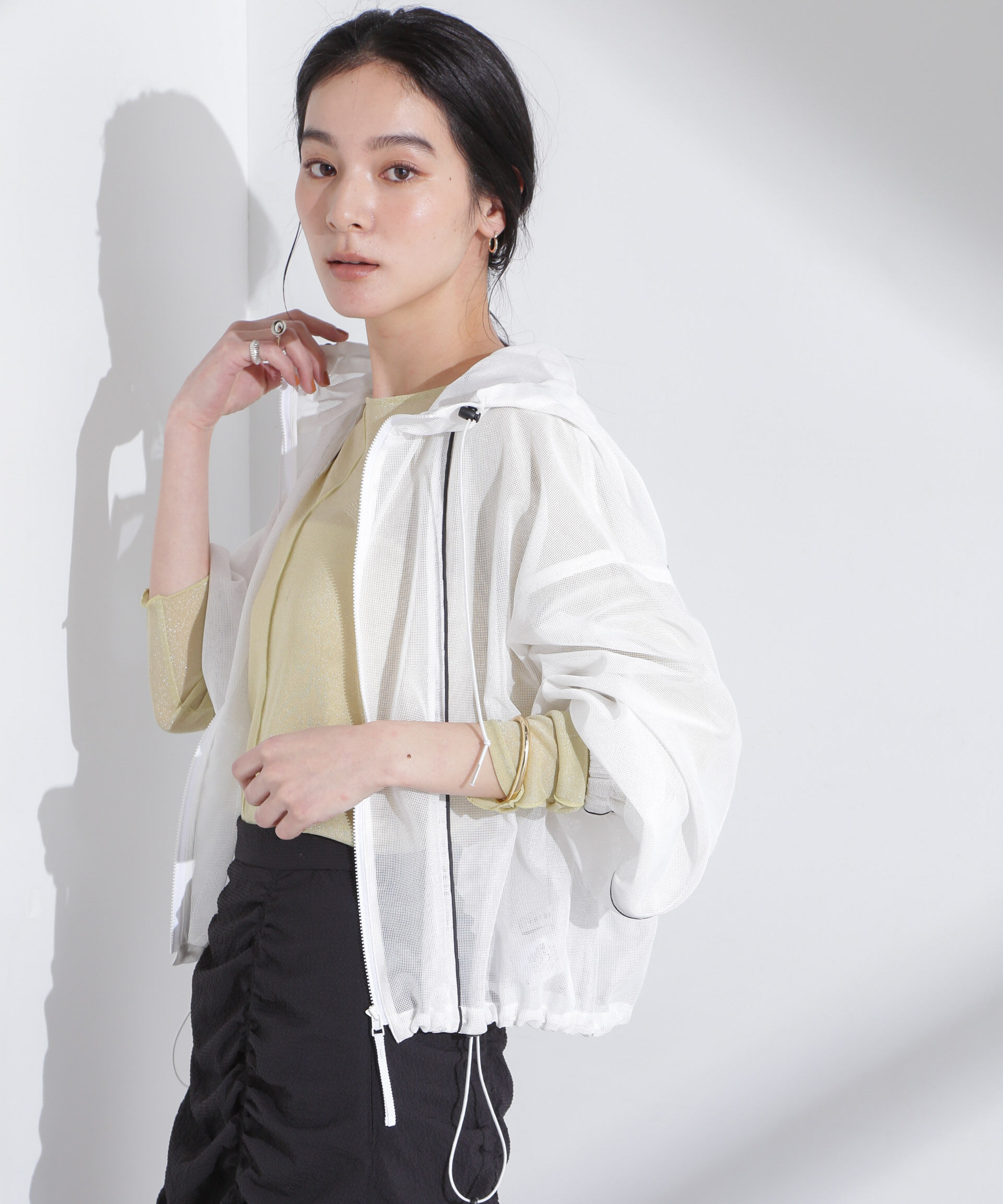 nano･universe「配色パイピングメッシュブルゾン」|ブルゾン・スタジャン|