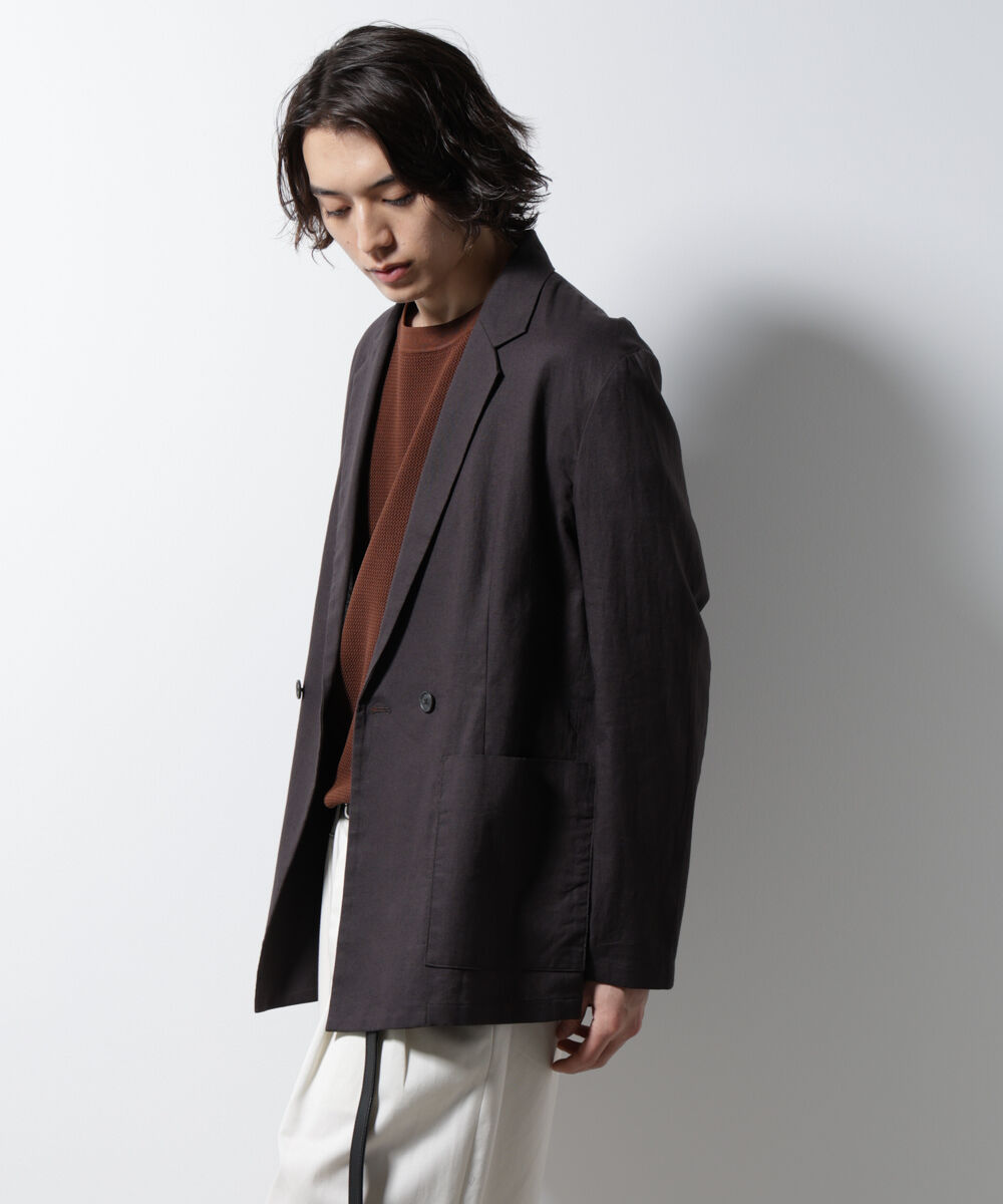 nano･universe「「BELGIUM LINEN FABRICS」リネンコットンダブルジャケット(セットアップ可)」|テーラードジャケット|ブラック