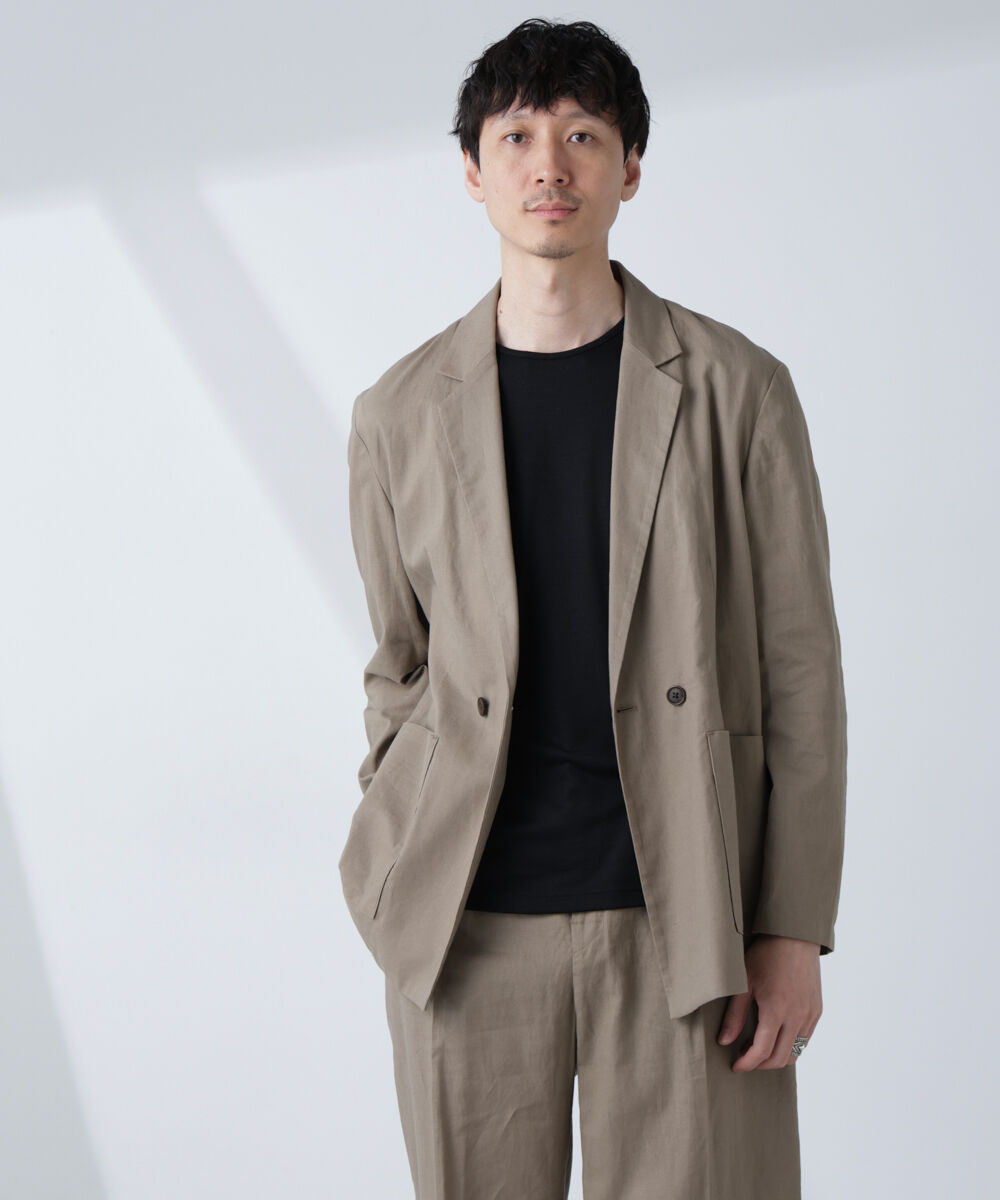 nano･universe「「BELGIUM LINEN FABRICS」リネンコットンダブルジャケット(セットアップ可)」|テーラードジャケット|