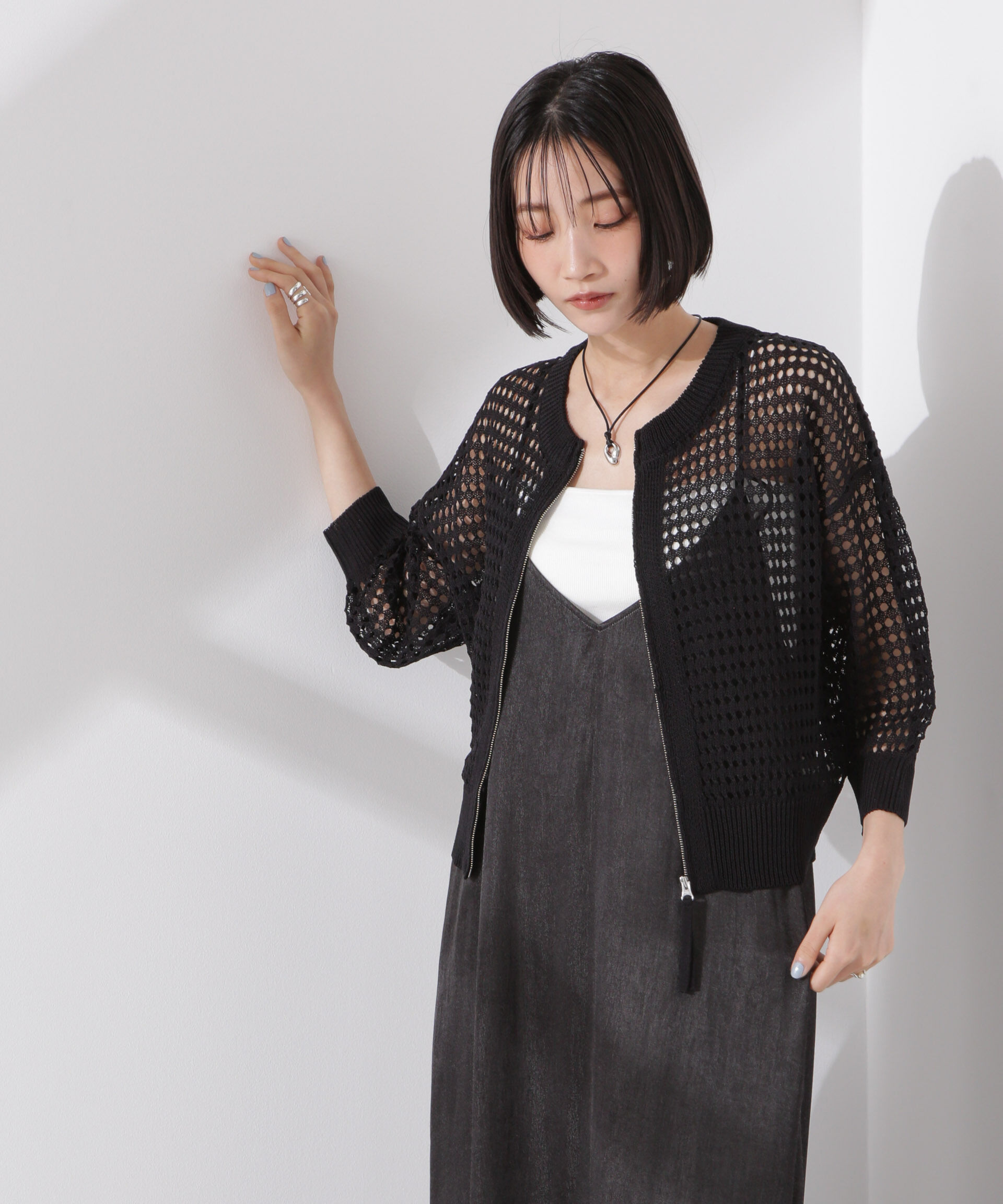 nano･universe「メッシュニットジップカーディガン」|ニット・セーター|