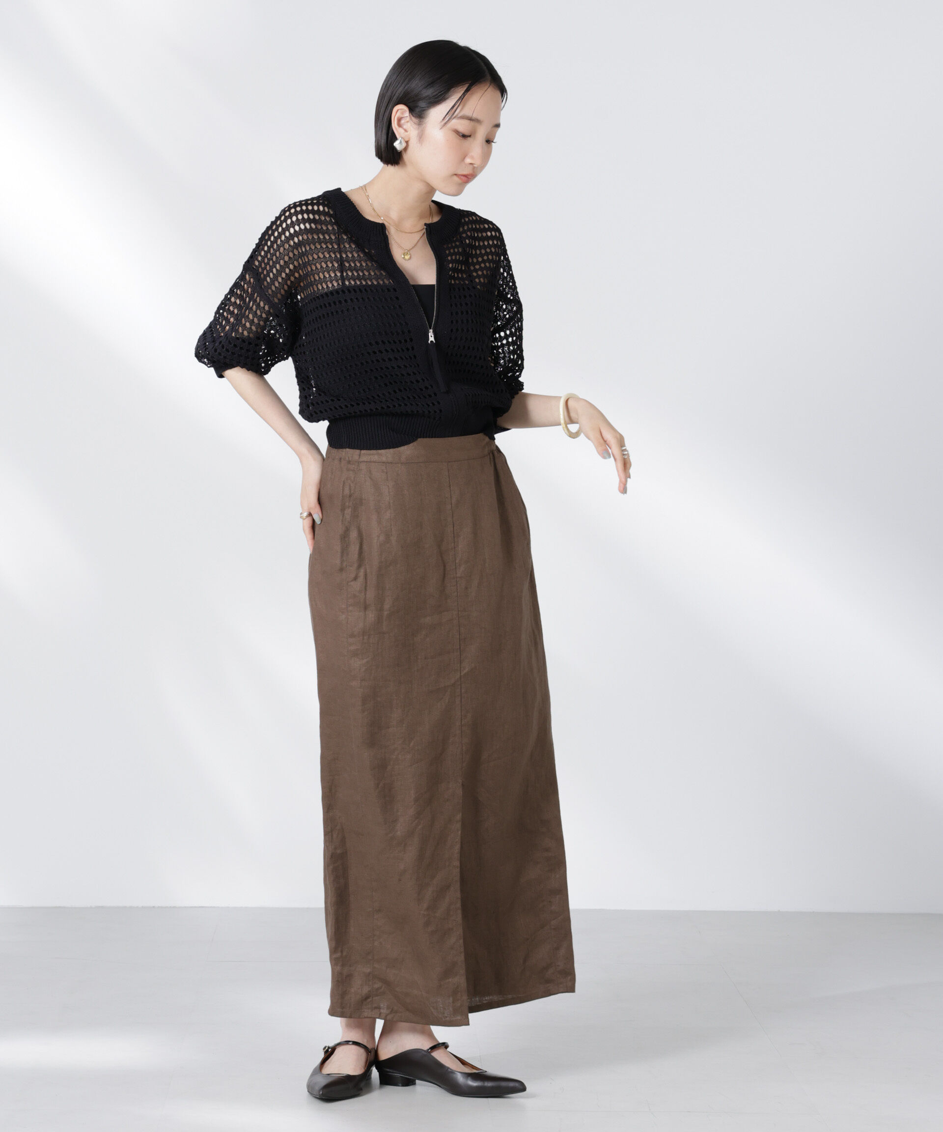 nano･universe「メッシュニットジップカーディガン」|ニット・セーター|