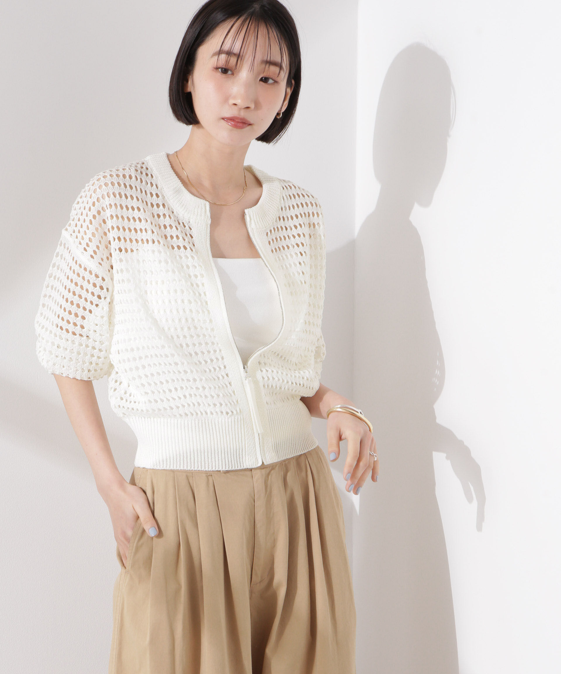 nano･universe「メッシュニットジップカーディガン」|ニット・セーター|
