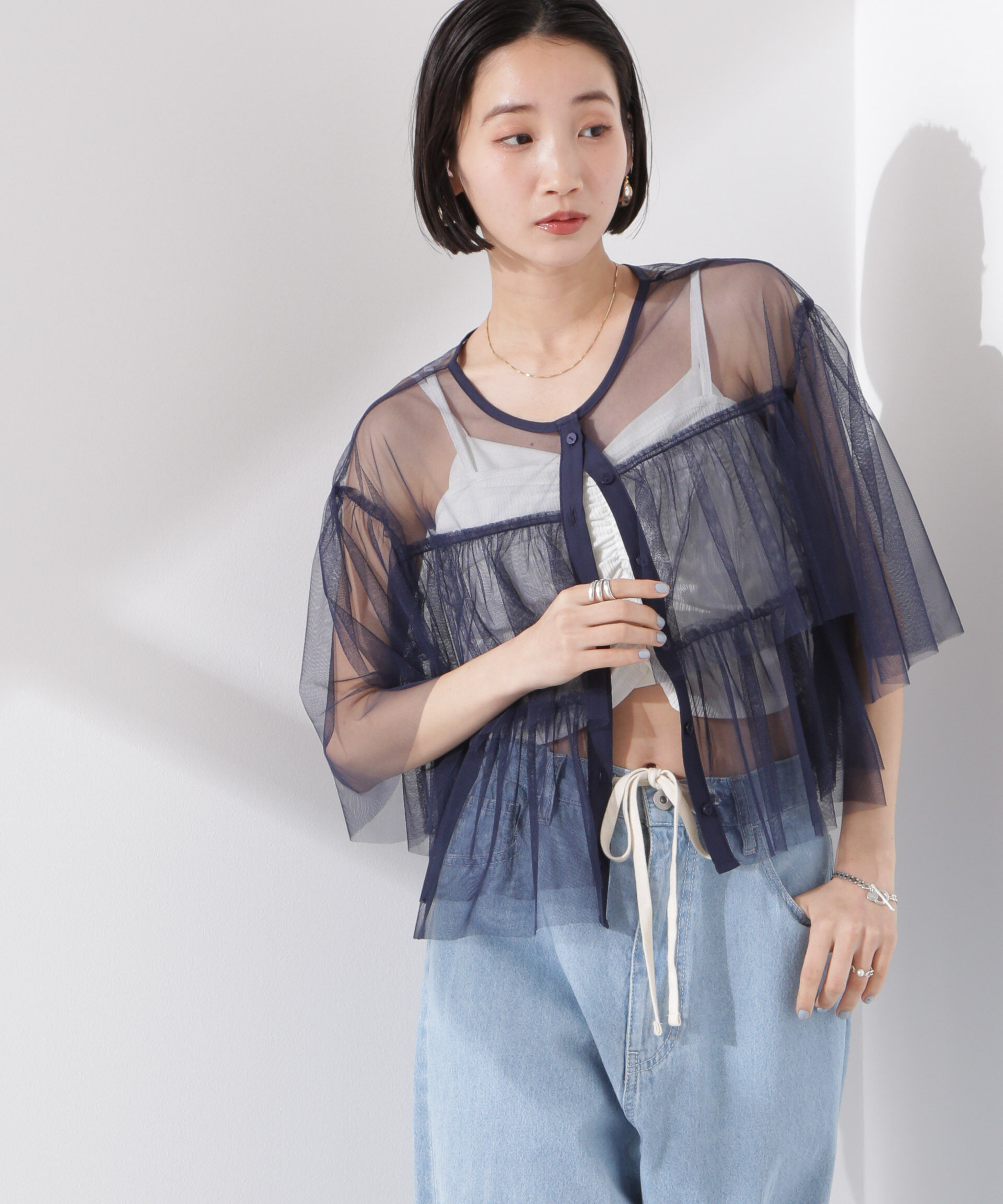 nano･universe「チュールティアードブラウス」|シャツ・ブラウス|ネイビー