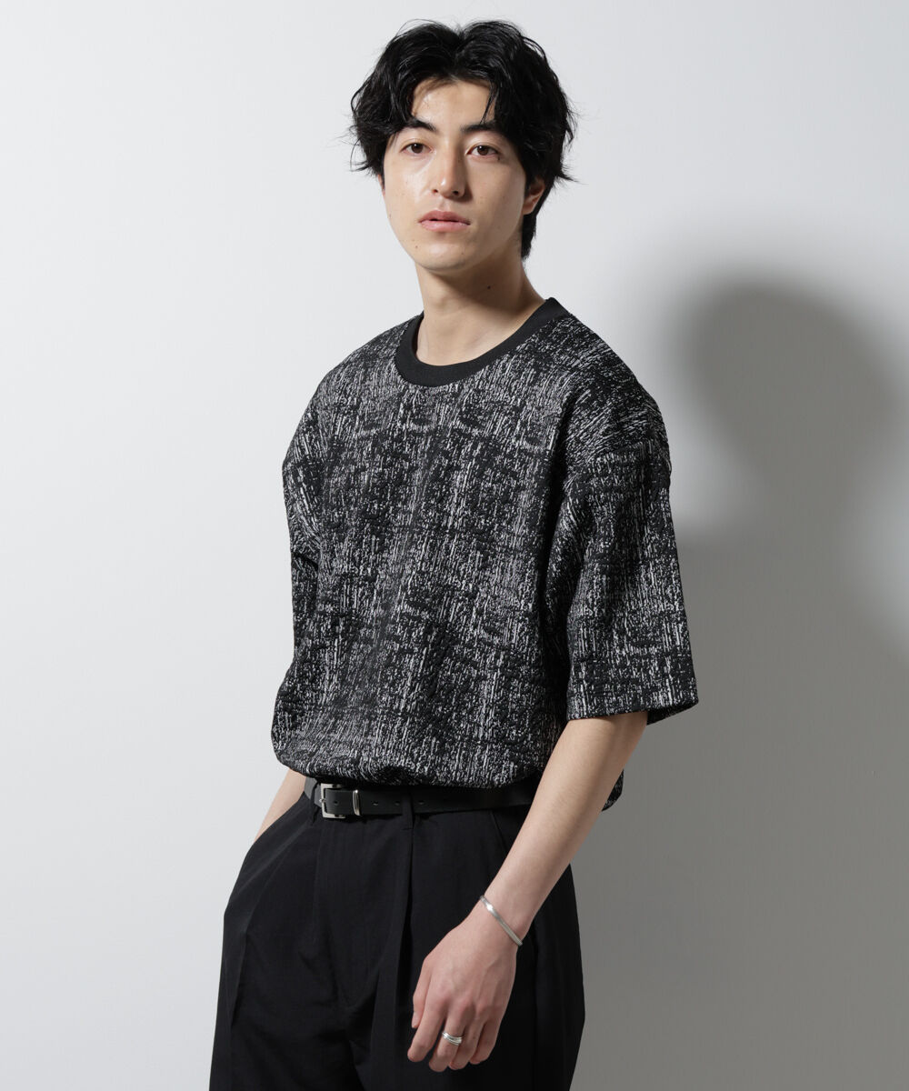 nano･universe「パターンジャガードワイドTシャツ」|Tシャツ・カットソー|ブラック