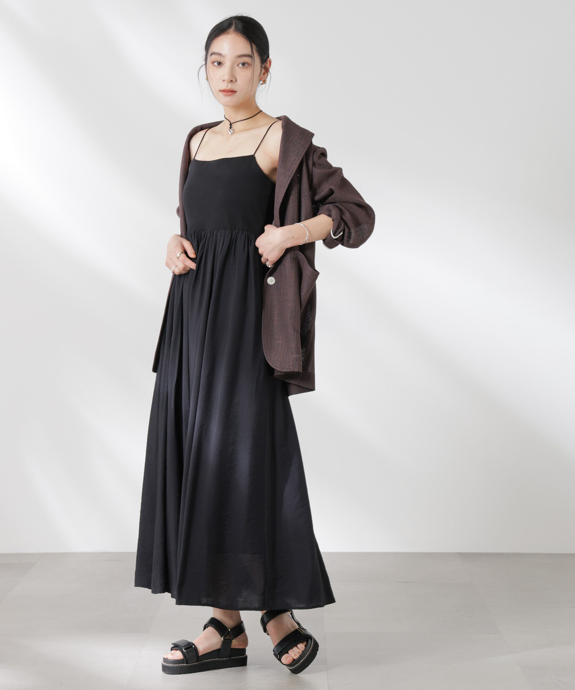 nano･universe「リブドッキング2wayキャミワンピース」|ワンピース|ブラック