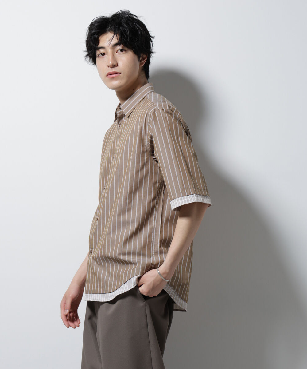 nano･universe「クレイジーストライプシャツ 半袖 １」|シャツ・ブラウス|