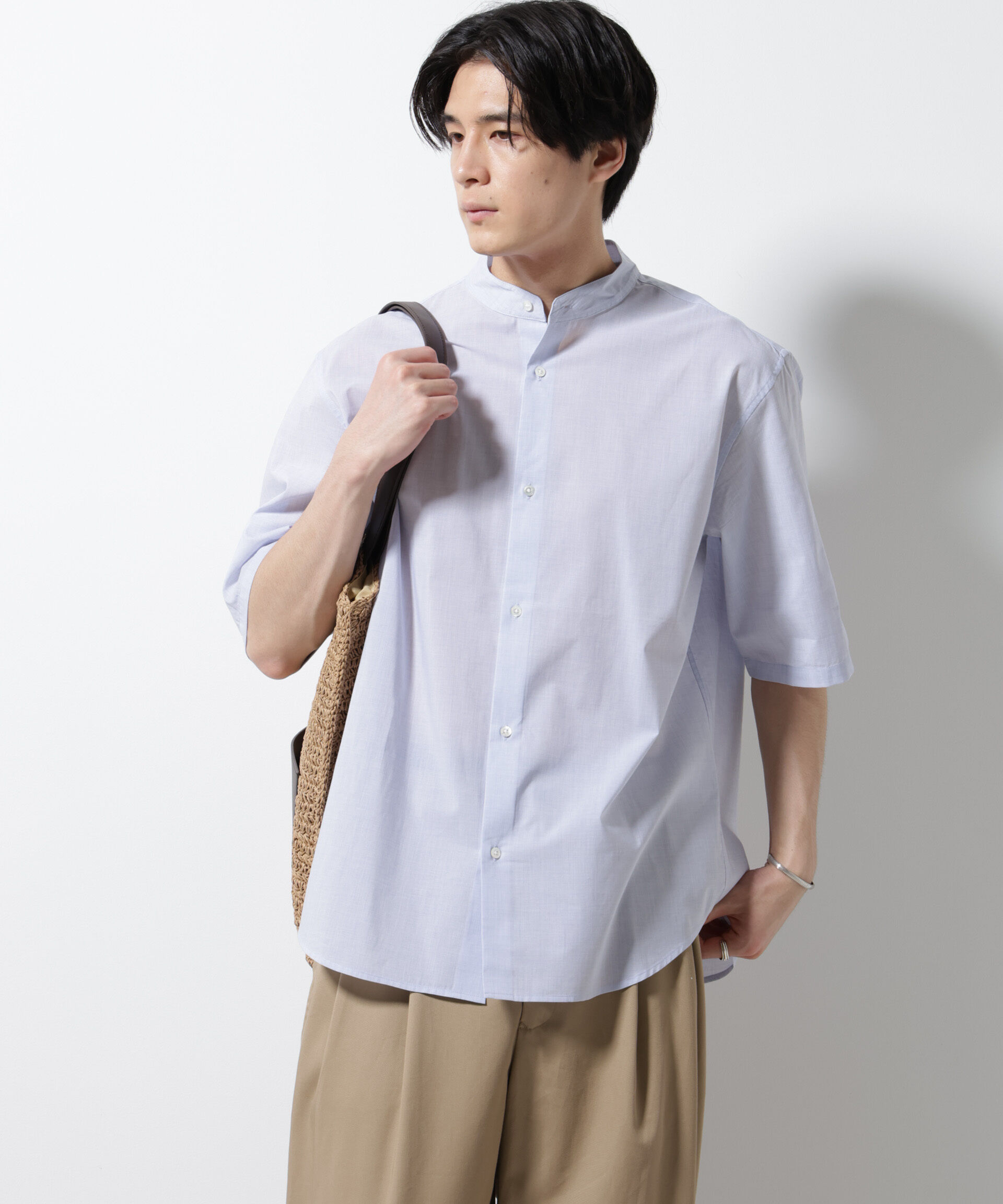 nano･universe「TEXBRID(R)バンドカラーシャツ 半袖」|シャツ・ブラウス|