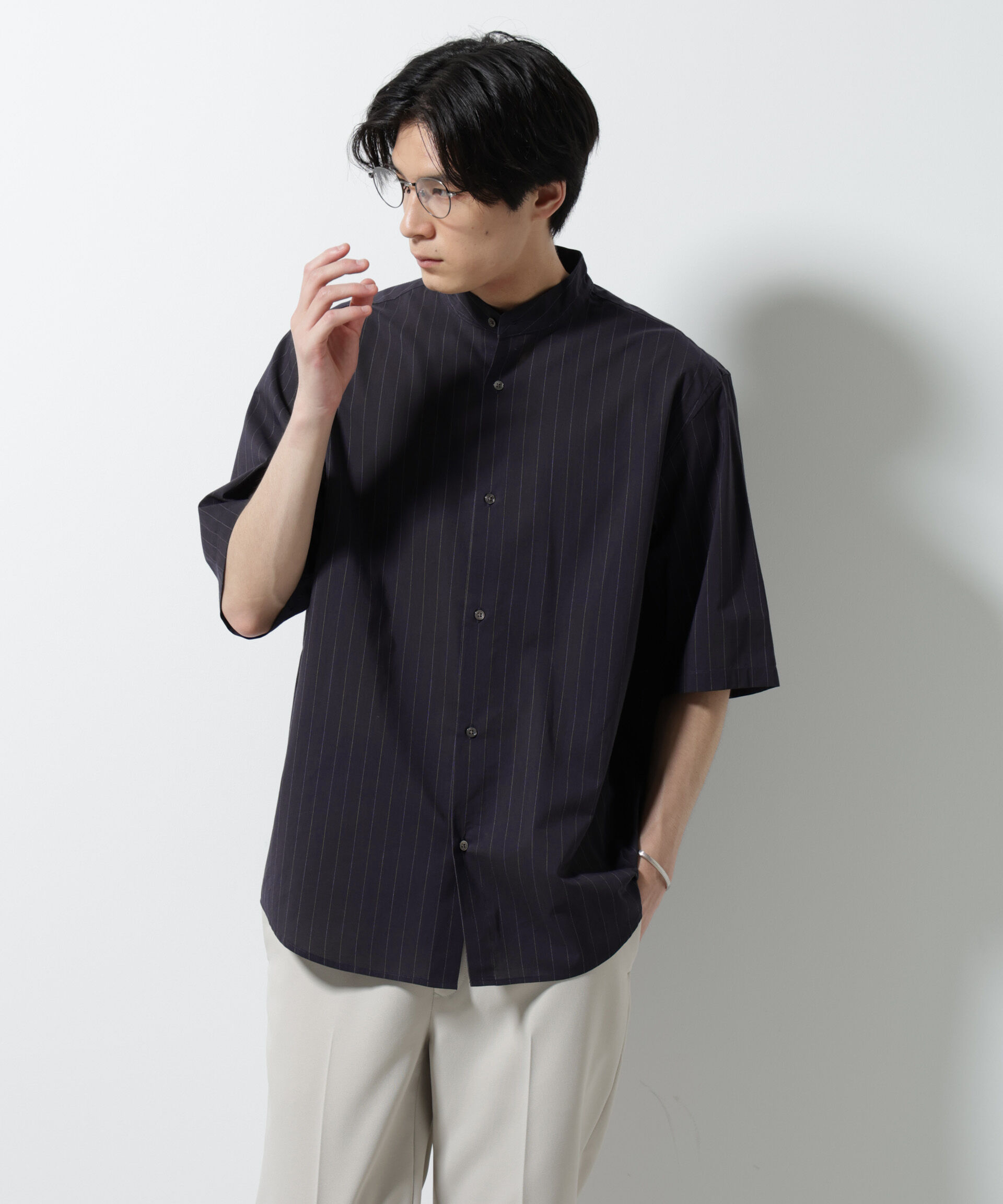 nano･universe「TEXBRID(R)バンドカラーシャツ 半袖」|シャツ・ブラウス|