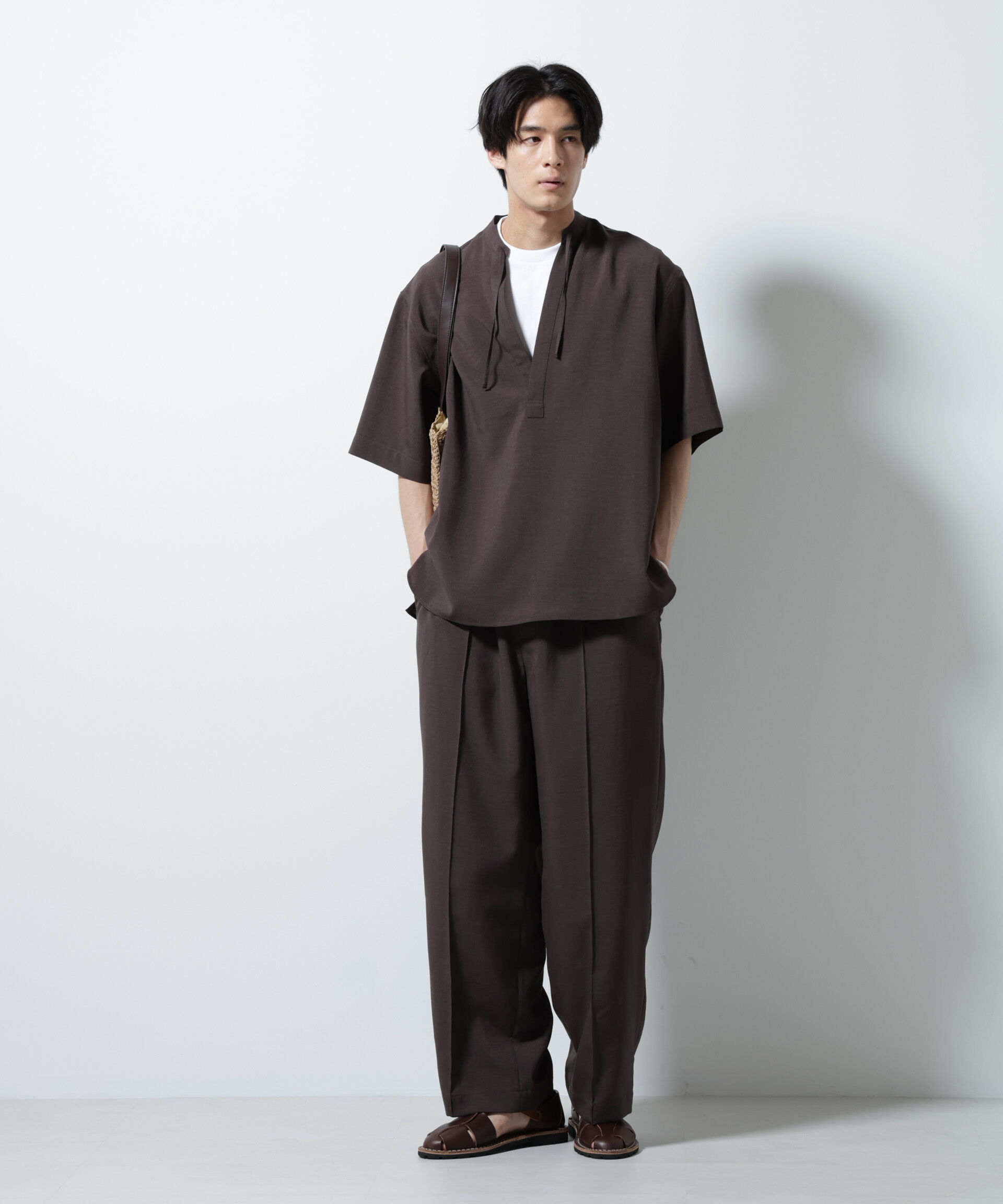 nano･universe「メランジドライイージーテーパードパンツ（セットアップ可）」|チノ|